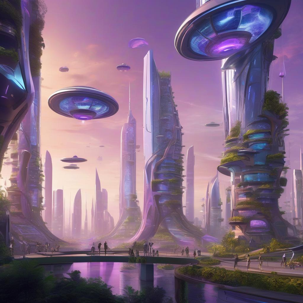 A futuristic cityscape set in 2044